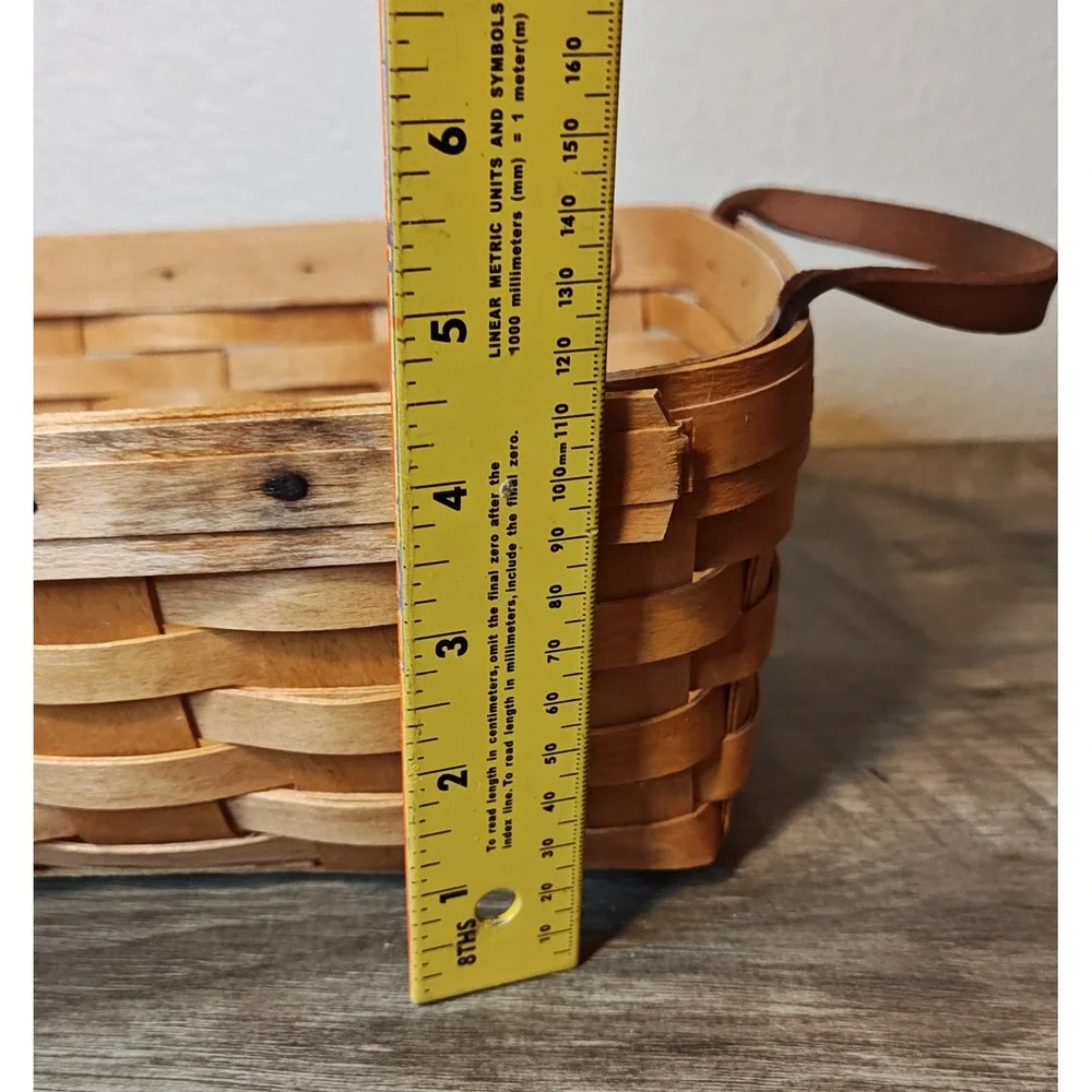 Longaberger 1995 Storage Solutions‎ Woven Wood Basket 8 Leather Handles Signed